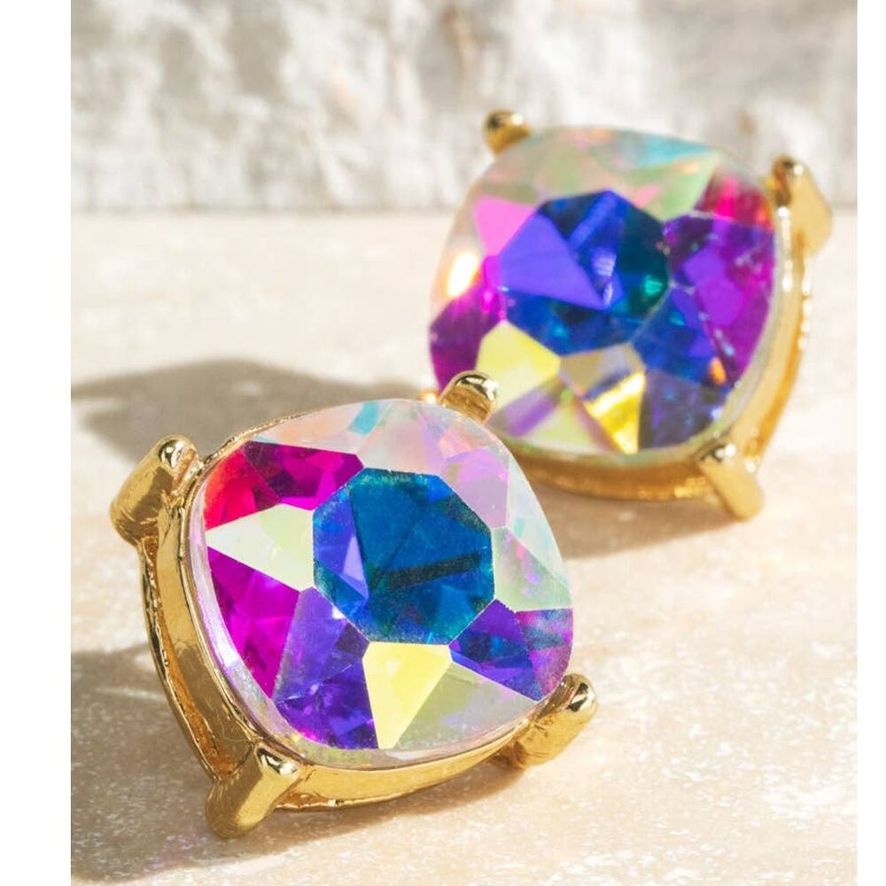 Iridescent Aurora Borealis Faceted Glass Stud Earrings